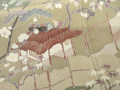 平和屋着物●豪華色留袖　友禅　作家物　浜松風景文　暈し染め　正絹　逸品　AABK8698cs