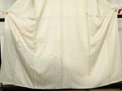 平和屋着物●訪問着　駒刺繍　飛鶴松文　暈し染め　銀糸　金彩　正絹　逸品　AABK8699cs