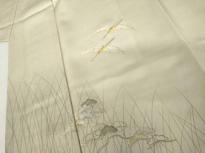 平和屋着物●訪問着　駒刺繍　飛鶴松文　暈し染め　銀糸　金彩　正絹　逸品　AABK8699cs
