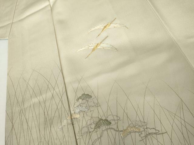 平和屋着物●訪問着　駒刺繍　飛鶴松文　暈し染め　銀糸　金彩　正絹　逸品　AABK8699cs