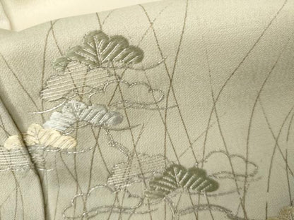 平和屋着物●訪問着　駒刺繍　飛鶴松文　暈し染め　銀糸　金彩　正絹　逸品　AABK8699cs