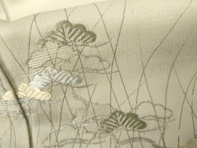 平和屋着物●訪問着　駒刺繍　飛鶴松文　暈し染め　銀糸　金彩　正絹　逸品　AABK8699cs