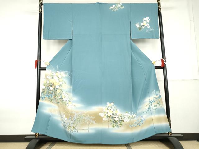 平和屋着物●訪問着　友禅　草花文　暈し染め　正絹　逸品　AABK8700cs