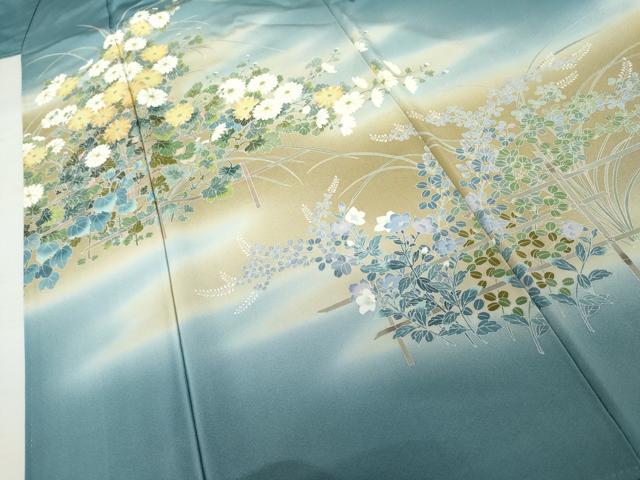 平和屋着物●訪問着　友禅　草花文　暈し染め　正絹　逸品　AABK8700cs