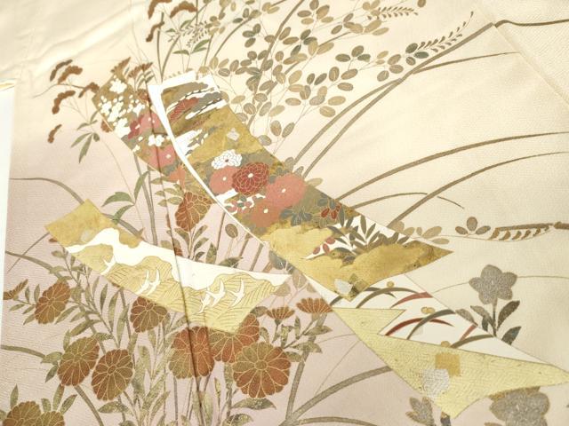 平和屋着物●訪問着　短冊草花文　暈し染め　金彩　正絹　逸品　AABK8702cs