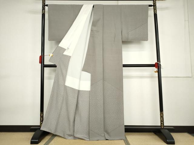 平和屋着物●加賀友禅の型染　板場友禅　坂口幸市　加賀小紋　江戸小紋　訪問着　笹竹文　銀座おゝぎ屋扱い　正絹　逸品　AABK8709cs