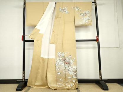 平和屋着物●訪問着　刺繍　雪輪草花文　暈し染め　金糸　銀彩　正絹　逸品　AABK8710cs