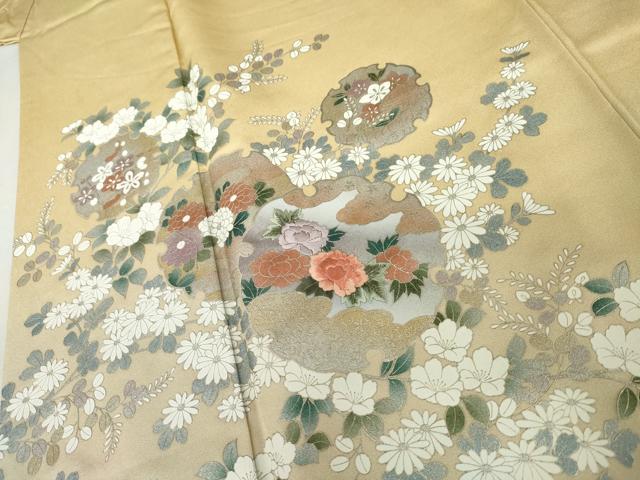平和屋着物●訪問着　刺繍　雪輪草花文　暈し染め　金糸　銀彩　正絹　逸品　AABK8710cs