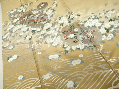 平和屋着物●訪問着　刺繍　雪輪草花文　暈し染め　金糸　銀彩　正絹　逸品　AABK8710cs