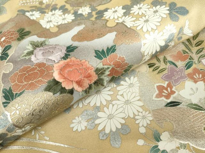 平和屋着物●訪問着　刺繍　雪輪草花文　暈し染め　金糸　銀彩　正絹　逸品　AABK8710cs