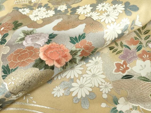 平和屋着物●訪問着　刺繍　雪輪草花文　暈し染め　金糸　銀彩　正絹　逸品　AABK8710cs