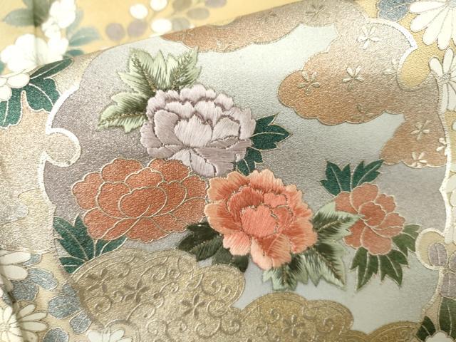 平和屋着物●訪問着　刺繍　雪輪草花文　暈し染め　金糸　銀彩　正絹　逸品　AABK8710cs