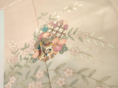 平和屋着物●訪問着　雪輪花鳥舞蝶松文　暈し染め　金彩　正絹　逸品　AABK8713cs