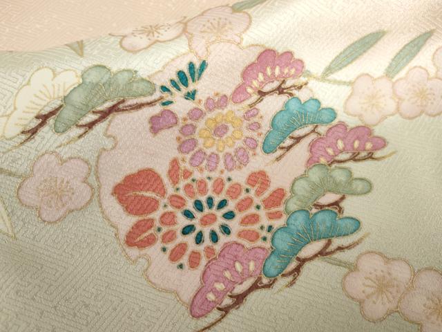平和屋着物●訪問着　雪輪花鳥舞蝶松文　暈し染め　金彩　正絹　逸品　AABK8713cs