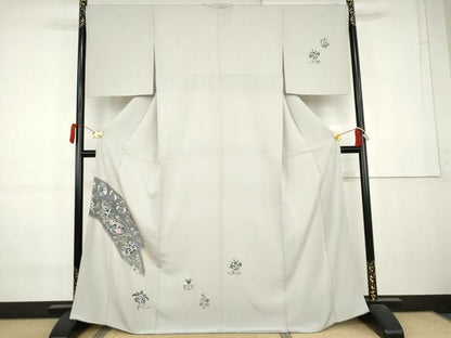 平和屋着物●訪問着　刺繍　更紗花文　金糸　金彩　正絹　逸品　AABK8714cs