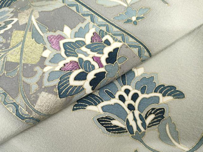 平和屋着物●訪問着　刺繍　更紗花文　金糸　金彩　正絹　逸品　AABK8714cs
