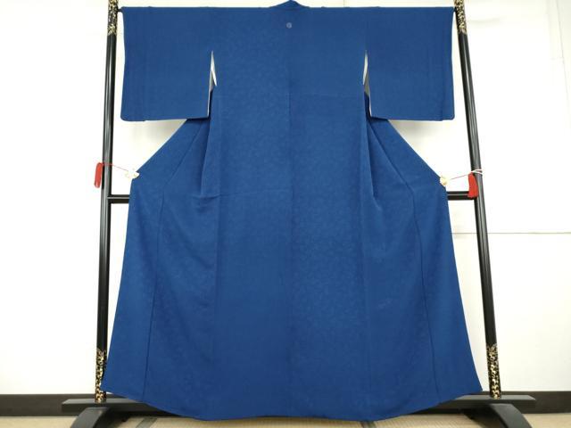平和屋着物●上質な色無地　花唐草地紋　瑠璃紺色　鬼しぼ縮緬　正絹　逸品　AABK8715cs