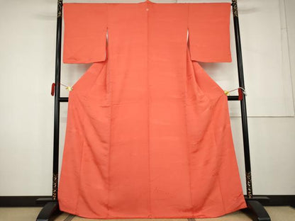平和屋着物●上質な色無地　芝花地紋　鉛丹色　正絹　逸品　AABK8719cs