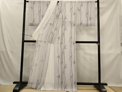 平和屋着物＊夏物　小紋　絽　笹竹文　正絹　逸品　AABK8722st