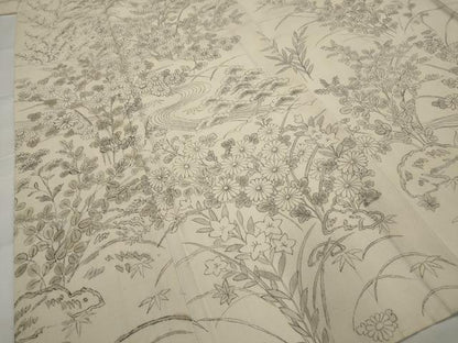 平和屋着物＊夏物　訪問着　紗紬　手描き　流水花松文　正絹　逸品　AABK8726st