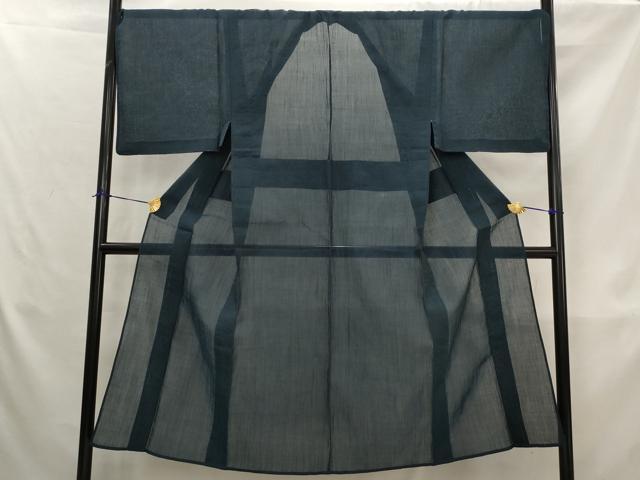 平和屋着物＊夏物　男性　本場小千谷ちぢみ　褐返色　麻　逸品　AABK8729st