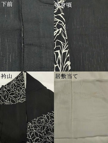 平和屋着物＊夏物　訪問着　縦絽　型染め　草花文　黒地　正絹　逸品　AABK8730st