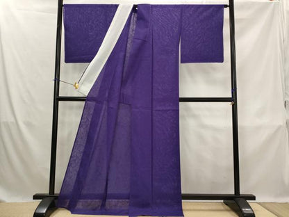 平和屋着物＊夏物　色無地　草葉紋紗　本紫色　正絹　逸品　未使用　AABK8731st