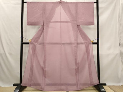 平和屋着物＊夏物　色無地　縦絽　幾何学紋紗　石竹色　正絹　逸品　AABK8732st