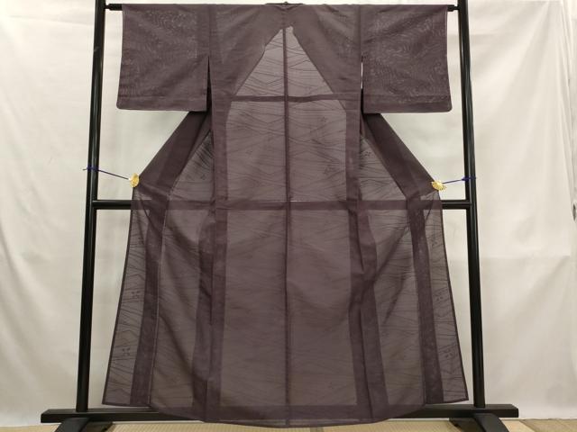 平和屋着物＊夏物　色無地　絽　花紋紗　似せ紫色　正絹　逸品　AABK8734st