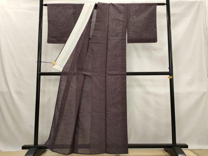 平和屋着物＊夏物　色無地　絽　花紋紗　似せ紫色　正絹　逸品　AABK8734st