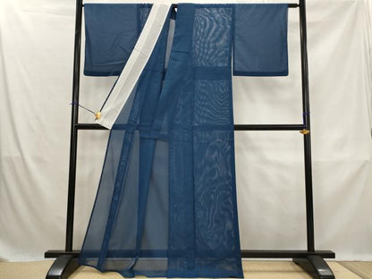 平和屋着物＊夏物　色無地　絽　青藍色　洗える着物　AABK8736st