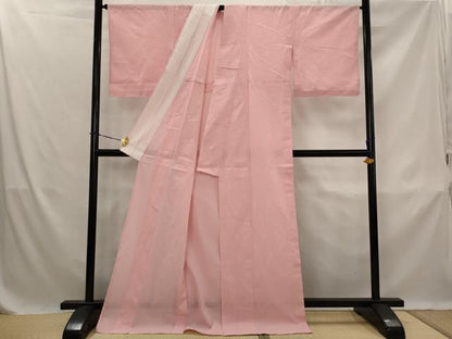 平和屋着物＊夏物　綿麻ちぢみ　仁佐エ門　紅梅色　小千谷織物謹製　証紙付き　ロング丈　綿麻　AABK8738st