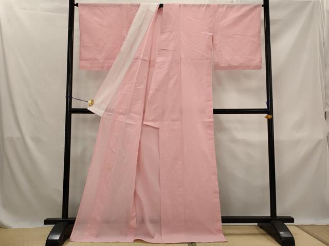 平和屋着物＊夏物　綿麻ちぢみ　仁佐エ門　紅梅色　小千谷織物謹製　証紙付き　ロング丈　綿麻　AABK8738st