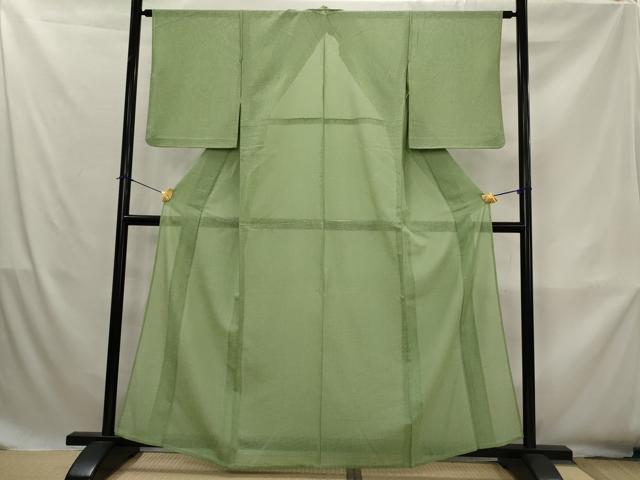 平和屋着物＊夏物　色無地　幾何学紋紗　柳茶色　正絹　逸品　AABK8741st