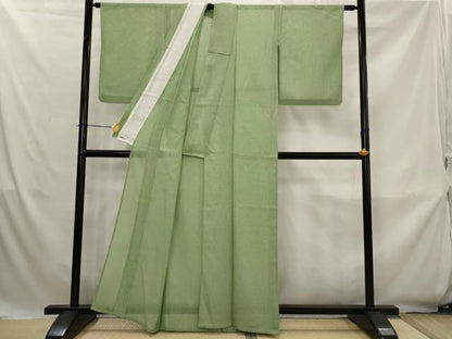 平和屋着物＊夏物　色無地　幾何学紋紗　柳茶色　正絹　逸品　AABK8741st
