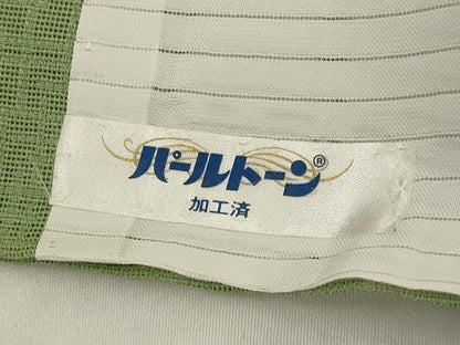 平和屋着物＊夏物　色無地　幾何学紋紗　柳茶色　正絹　逸品　AABK8741st