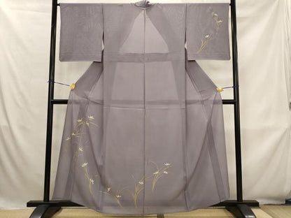平和屋着物＊夏物　訪問着　絽　草花文　金銀彩　正絹　逸品　AABK8742st