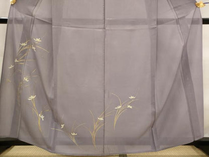 平和屋着物＊夏物　訪問着　絽　草花文　金銀彩　正絹　逸品　AABK8742st