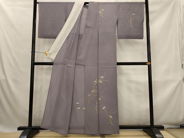 平和屋着物＊夏物　訪問着　絽　草花文　金銀彩　正絹　逸品　AABK8742st