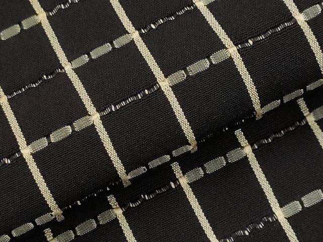 平和屋着物＊夏物　お召　めがね織　格子　黒地　正絹　逸品　AABK8743st