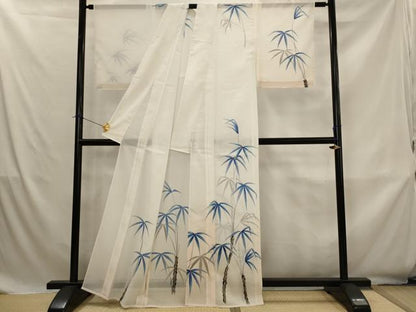平和屋着物＊夏物　訪問着　絽　手描き　笹文　銀彩　洗える着物　AABK8754st