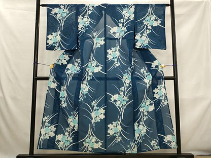 平和屋着物＊夏物　小紋　絽　草花文　洗える着物　AABK8756st
