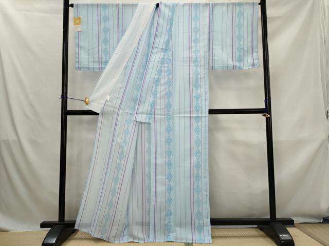 平和屋着物＊夏物　小紋　紗　間道　洗える着物　AABK8759st
