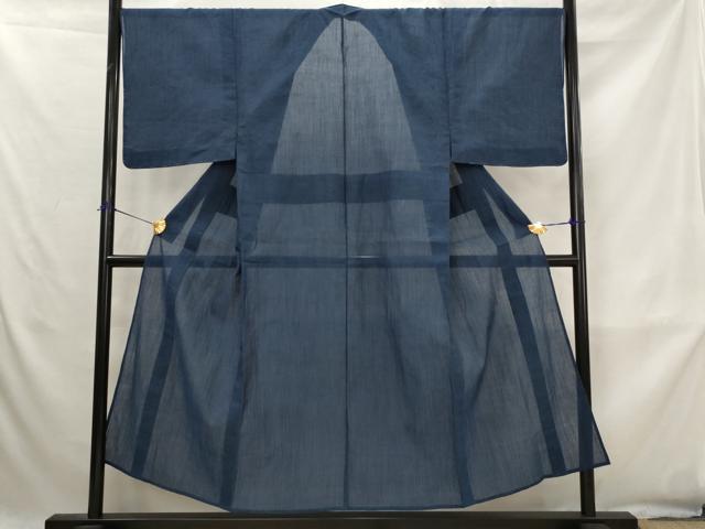 平和屋着物＊夏物　男性　本場小千谷ちぢみ　青褐色　麻　逸品　未使用　AABK8762st