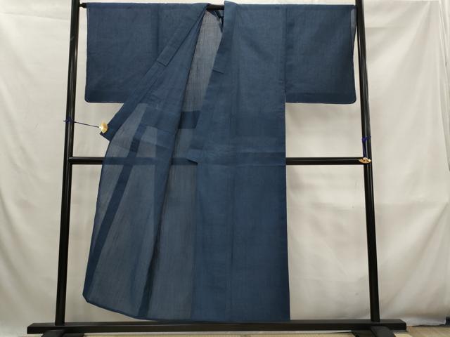 平和屋着物＊夏物　男性　本場小千谷ちぢみ　青褐色　麻　逸品　未使用　AABK8762st