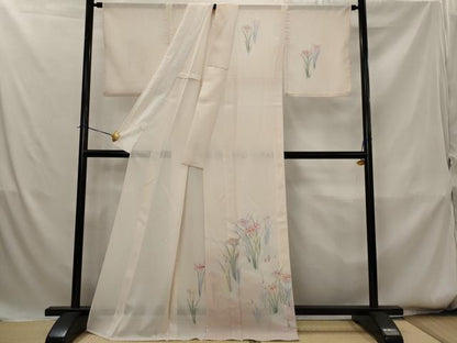 平和屋着物＊夏物　訪問着　絽　流水草花文　暈し染め　銀彩　洗える着物　AABK8772st