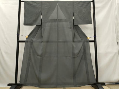 平和屋着物＊夏物　色無地　縦絽　消炭色　正絹　逸品　AABK8773st