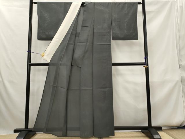 平和屋着物＊夏物　色無地　縦絽　消炭色　正絹　逸品　AABK8773st