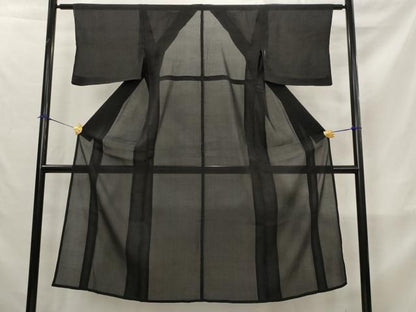 平和屋着物＊夏物　色無地　紗　黒色　正絹　逸品　AABK8782st