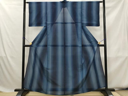 平和屋着物＊夏物　小紋　縞紋紗　間道　暈し染め　正絹　逸品　AABK8783st